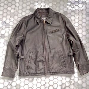 Eddie Bauer Men’s Leather Bomber Jacket Brown Size L Heavyweight